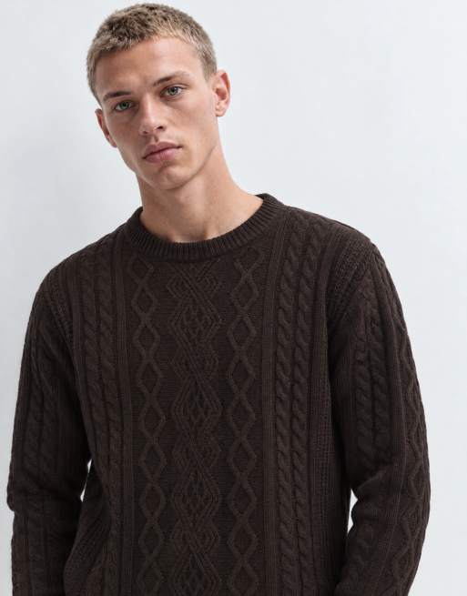 Brave Soul Studio cable knit jumper in Chocolate, 7 of 10