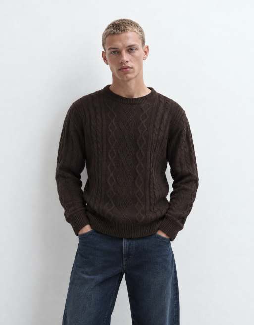 Brave Soul Studio cable knit jumper in Chocolate, 9 of 10