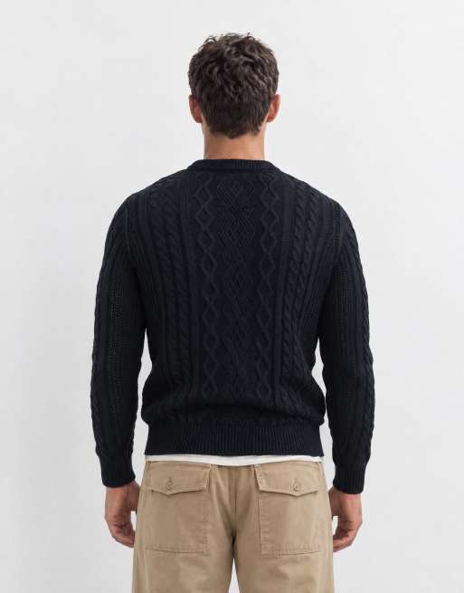 Brave Soul Studio cable knit jumper in Navy, 10 of 10