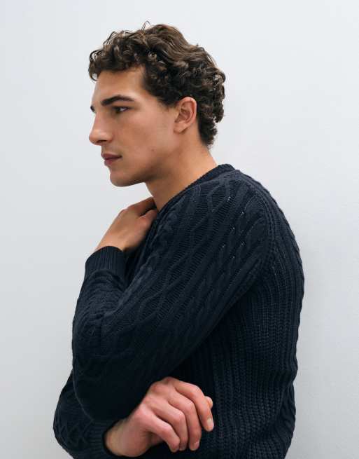 Brave Soul Studio cable knit jumper in Navy, 2 of 10