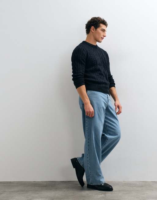 Brave Soul Studio cable knit jumper in Navy, 3 of 10
