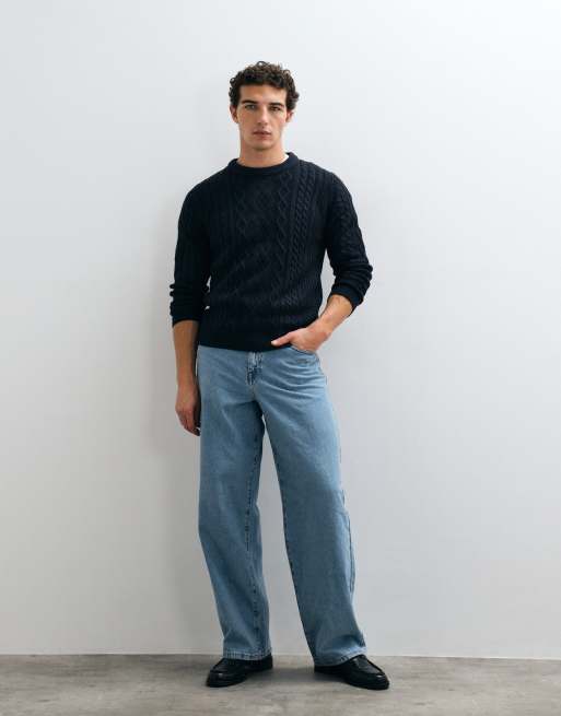 Brave Soul Studio cable knit jumper in Navy, 4 of 10