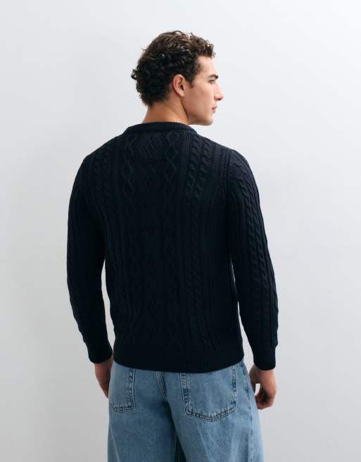Brave Soul Studio cable knit jumper in Navy, 5 of 10