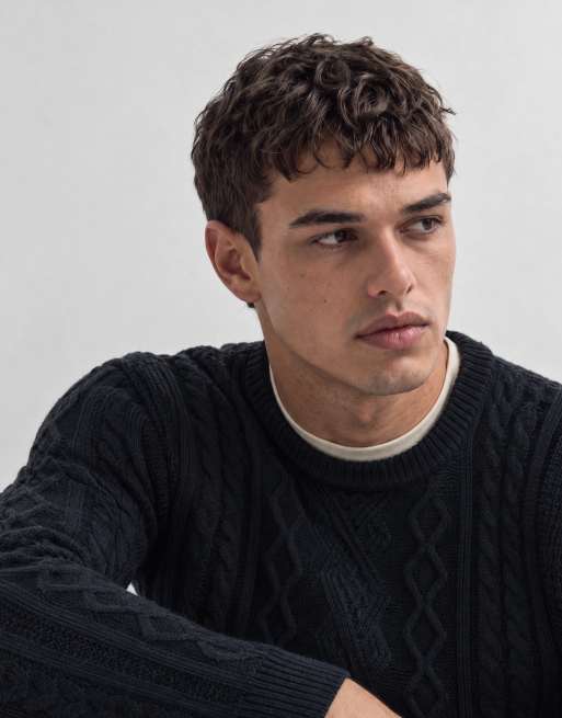 Brave Soul Studio cable knit jumper in Navy, 6 of 10
