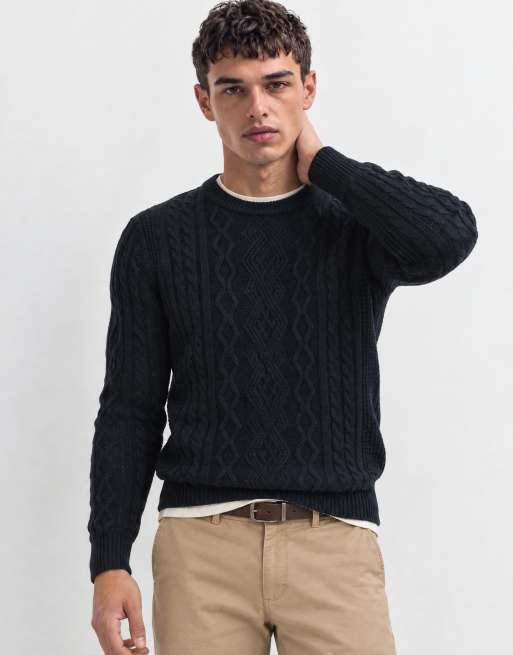 Brave Soul Studio cable knit jumper in Navy, 9 of 10