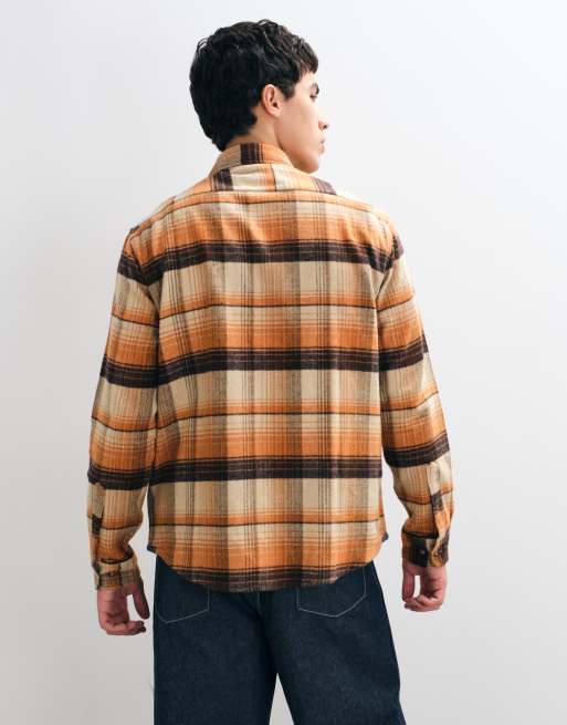 Brave Soul Studio camicia a maniche lunghe in beige, marrone e caramello, 4 di 5