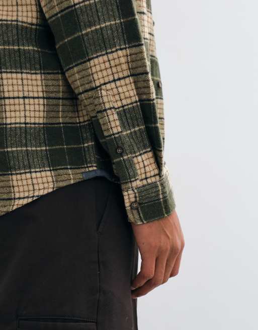 Brave Soul Studio camicia a maniche lunghe in verde scuro, crema, nero e marrone, 2 di 5