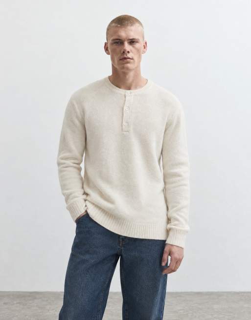 Brave Soul Studio strikket henley-striktrøje i havregråmeleret, 8 af 9