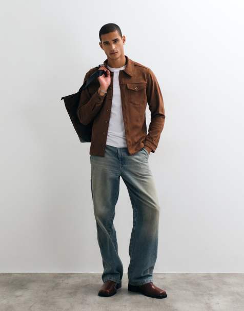 Brave Soul Studio suede look overshirt in chestnut - view 1