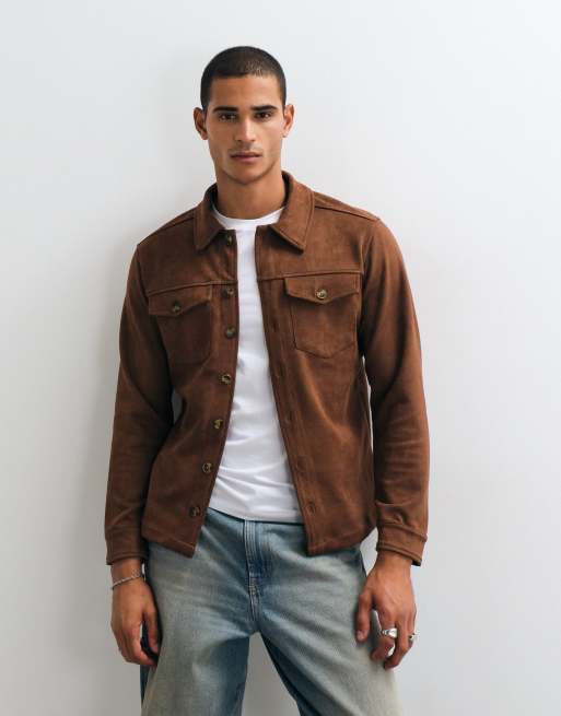 Brave Soul Studio suede look overshirt in chestnut, 2 of 5
