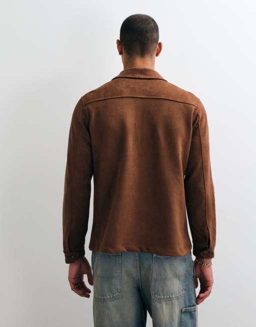 Brave Soul Studio suede look overshirt in chestnut, 4 of 5