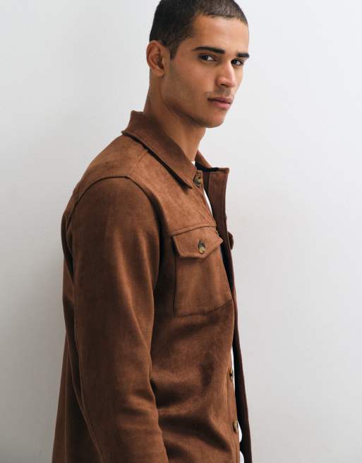 Brave Soul Studio suede look overshirt in chestnut, 5 of 5