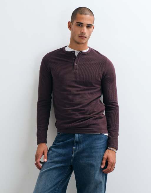 Brave Soul Studio waffle henley top in burgundy, 3 of 5