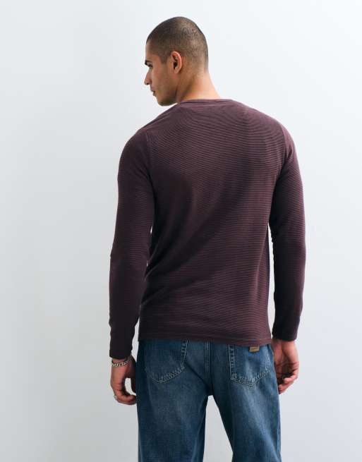 Brave Soul Studio waffle henley top in burgundy, 4 of 5