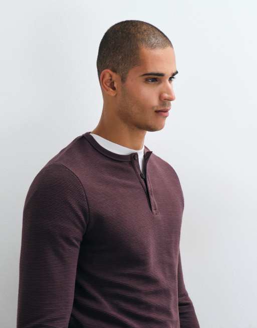 Brave Soul Studio waffle henley top in burgundy, 5 of 5