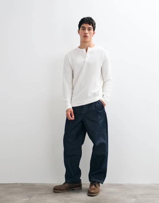 Brave Soul Studio waffle henley top in ecru, 2 of 5