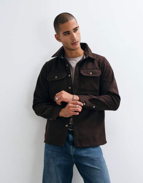 Brave Soul Studio wool mix overshirt in deep brown - view 1