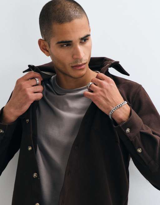 Brave Soul Studio wool mix overshirt in deep brown, 2 of 5