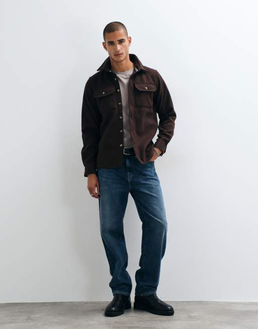 Brave Soul Studio wool mix overshirt in deep brown, 3 of 5