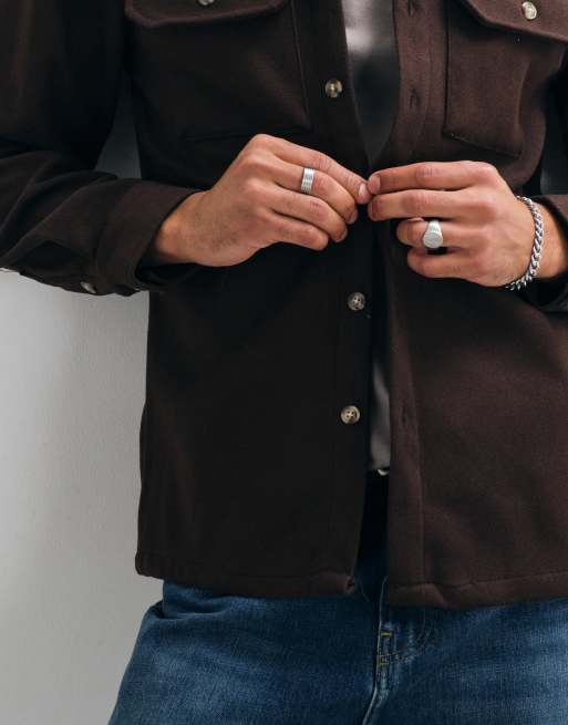 Brave Soul Studio wool mix overshirt in deep brown, 4 of 5