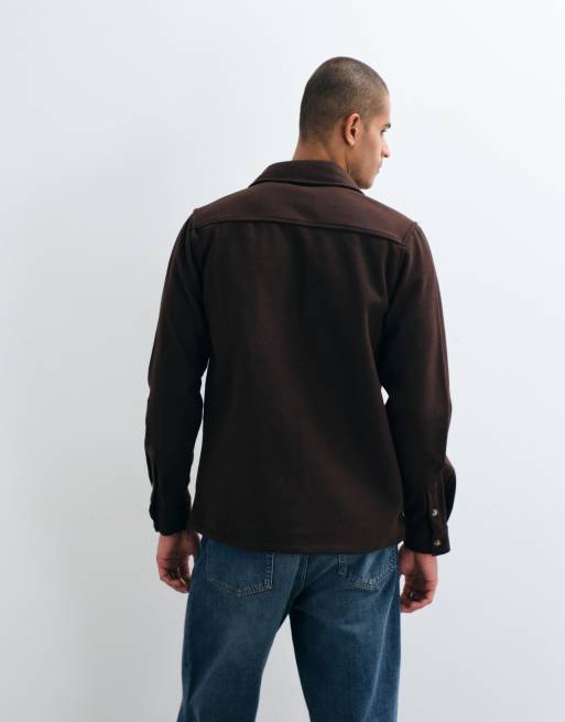 Brave Soul Studio wool mix overshirt in deep brown, 5 of 5