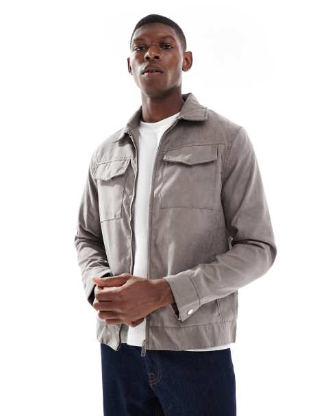 Brave Soul suede effect short jacket in taupe - view 1