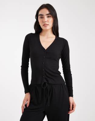 Brave Soul Super Soft Button Down Shirt And Pants Pajamas In Black