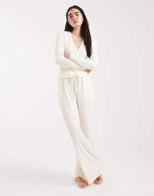 Brave Soul Brave Soul super soft button down pyjamas in cream-White