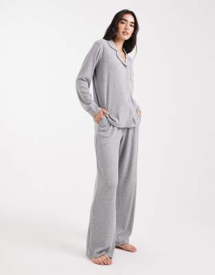 Brave Soul Super Soft Button Down Shirt And Pants Pajamas In Gray