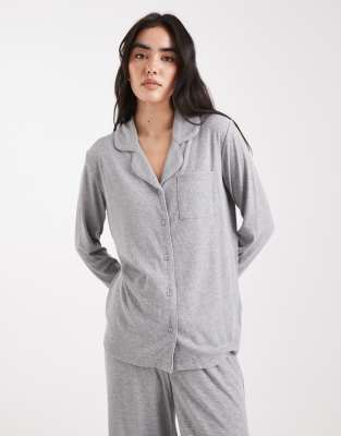 Brave Soul Super Soft Button Down Shirt And Pants Pajamas In Gray