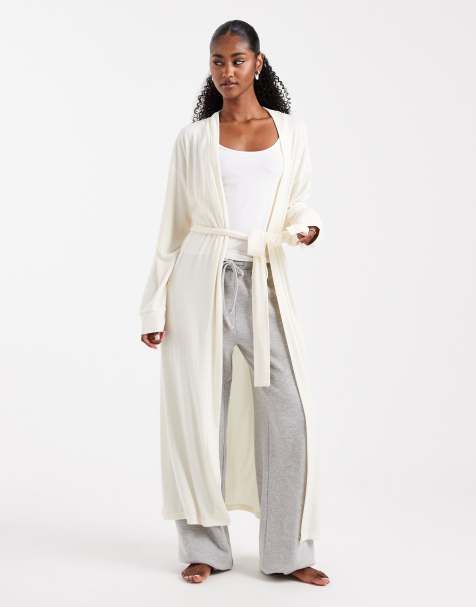 Brave Soul super soft robe with tie waist in cream - view 1