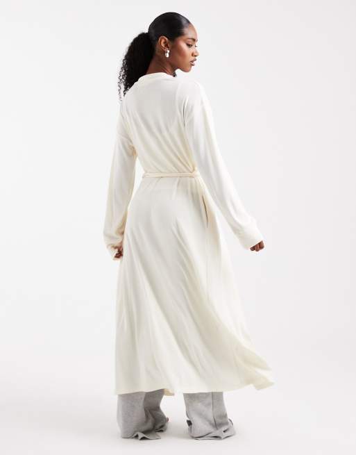 Brave Soul super soft robe with tie waist in cream, 3 of 4