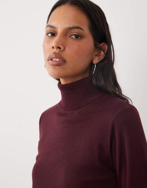 Brave Soul super soft roll neck jumper in plum, 3 of 4