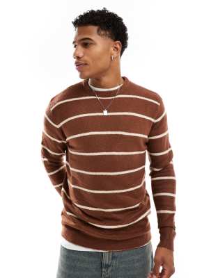 Brave Soul Brave Soul super soft touch relaxed fit stripe jumper in brown