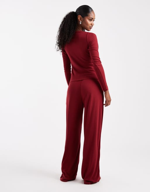 Brave Soul – Superweicher Pyjama in Burgunderrot mit Knopfleiste, 2 von 4