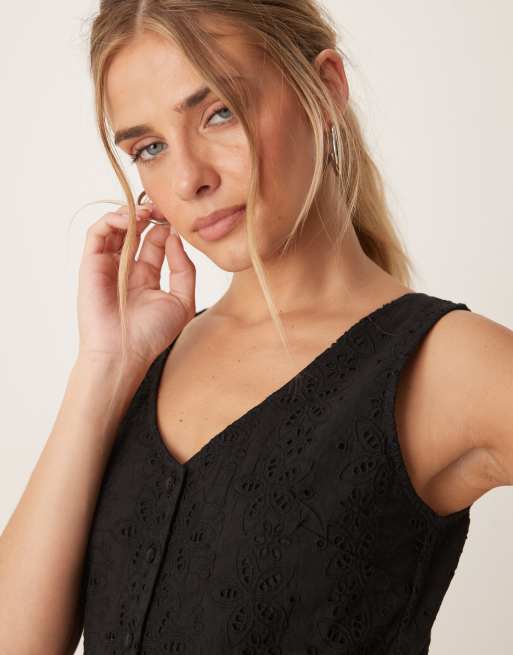 Brave Soul – Svart miniklänning i broderie anglaise, 3 av 4