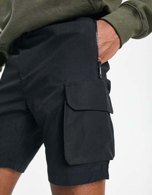 Brave Soul – Svarta cargoshorts med blandad konstruktion, 4 av 4
