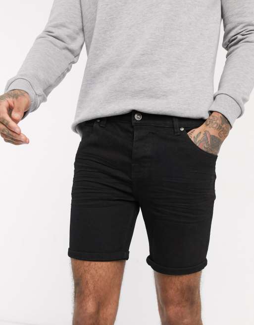 Brave Soul – Svarta jeansshorts med extra smal passform, 3 av 4