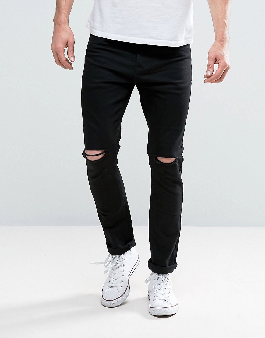 Brave Soul - Svarta skinny jeans med slitna knän
