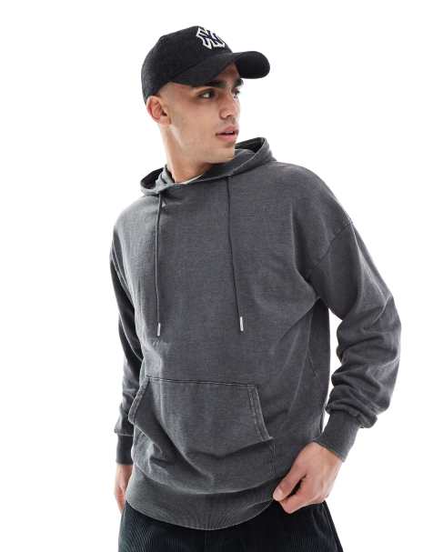 Brave Soul - Sweat à capuche oversize - Noir délavé - view 1