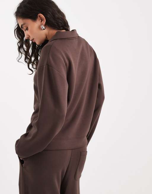 Brave Soul - Sweat d'ensemble en tissu effet néoprène avec col - Marron chocolat, 4 de 4