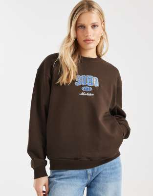 Brave Soul - Sweat en coton mélangé à imprimé Soho - Marron chocolat-Brown