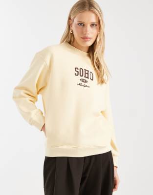 Brave Soul - Sweat en coton mélangé avec imprimé Soho - Jaune