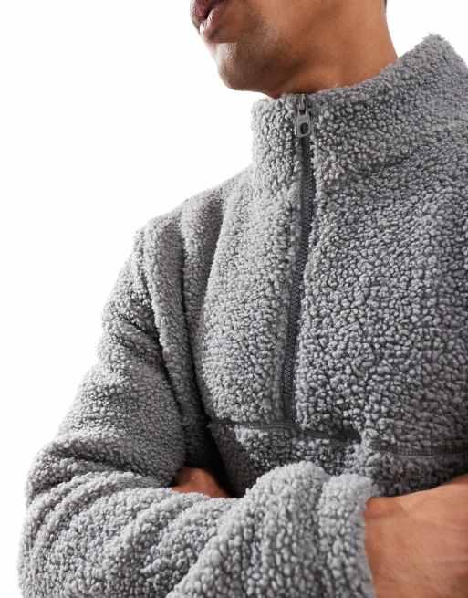 Brave Soul - Sweat oversize à col zippé en imitation peau de mouton - Gris anthracite, 2 de 4