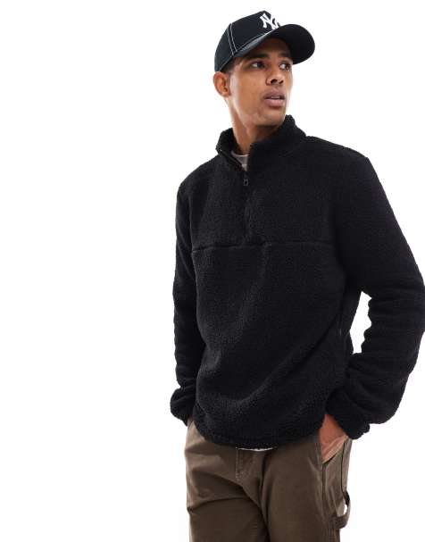 Brave Soul - Sweat oversize à col zippé en imitation peau de mouton - Noir - view 1