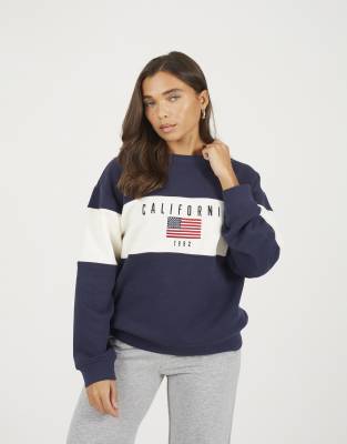 Sweat ras de cou avec bande contrastante - Bleu marine 40