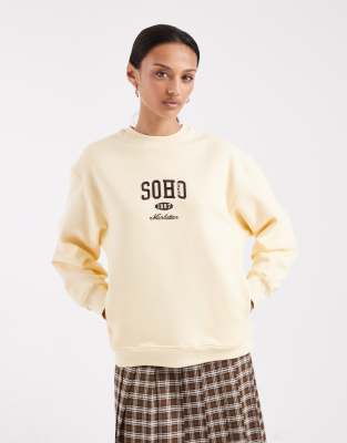 Brave Soul - Sweatshirt in Gelb mit hohem Baumwollanteil und „Soho"-Grafikprint