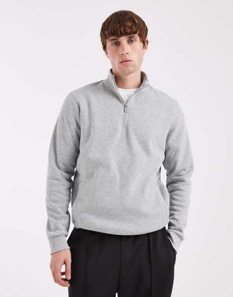 Brave Soul – Sweatshirt in Grau meliert mit kurzem Reißverschluss und Stehkragen - view 1