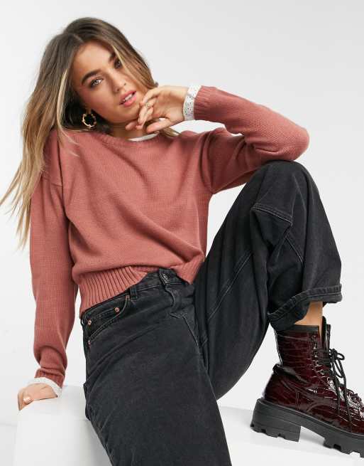 Brave Soul – Sweetie – Sweter z koronkową wstawką z kolorze zgaszonego różu