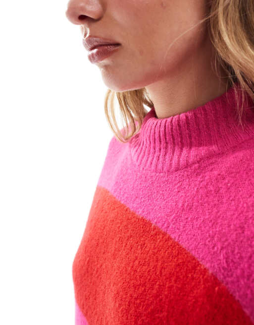 Brave Soul – Sweter z okrągłym dekoltem w różowo-czerwone pasy, 4 z 4